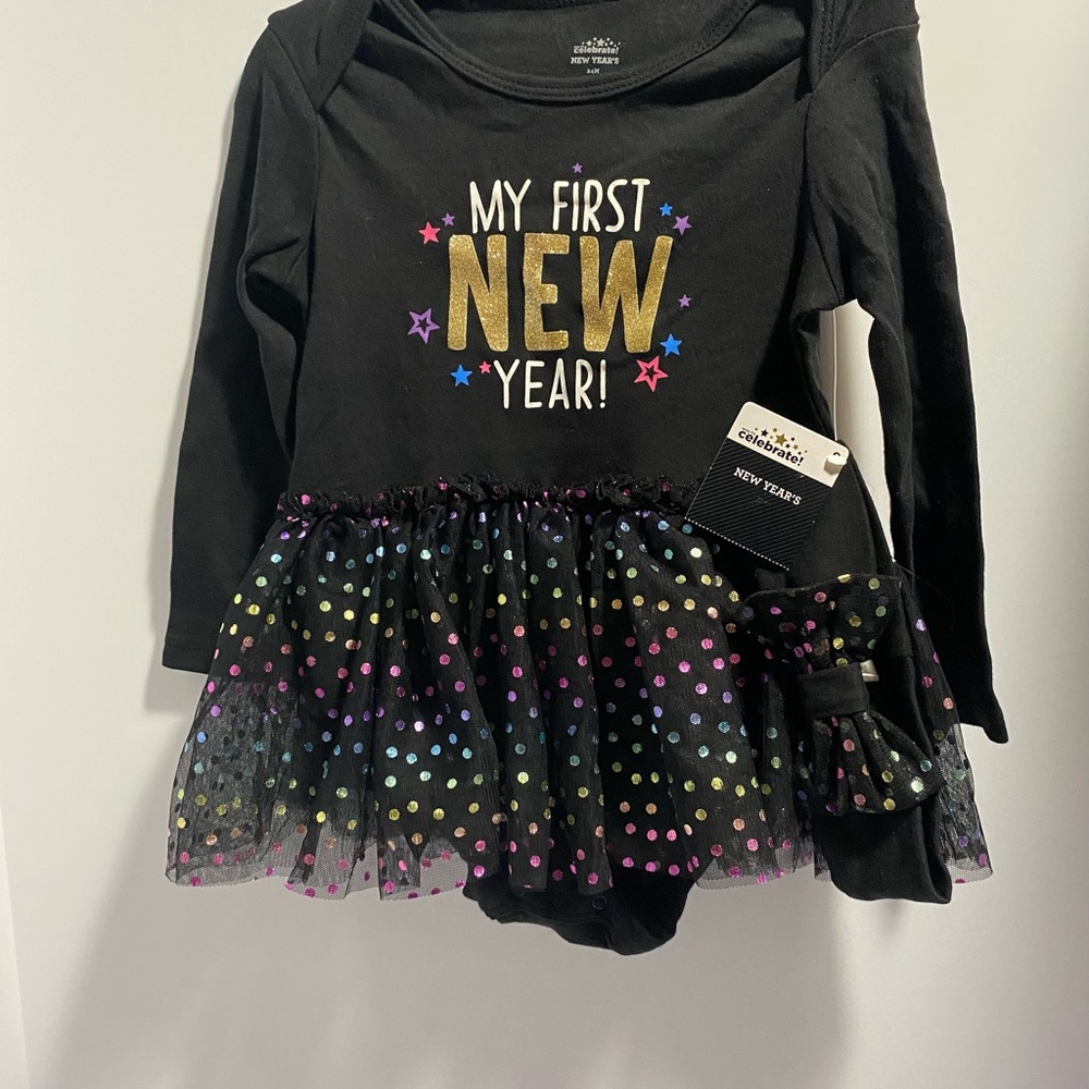 Black New Year's Baby Outfit with Colorful Polka Dots